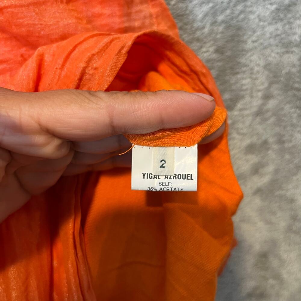 Yigal Azrouel Orange V-Neck Crinkle Bodycon Dress Size 2 - Picture 7 of 8